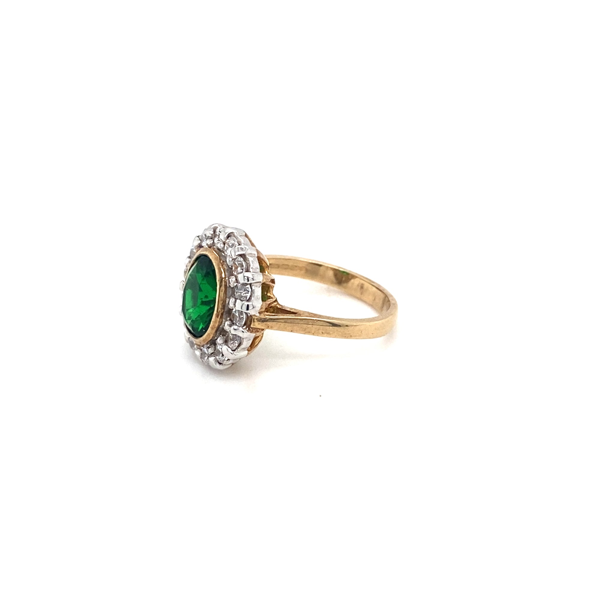 9kt Gold Cluster Style Ring with Green Stone