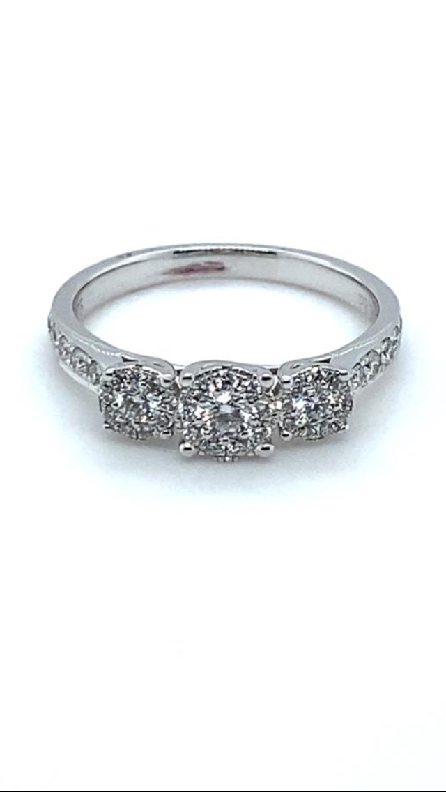 9ct White Gold 3 Stone Engagement Ring