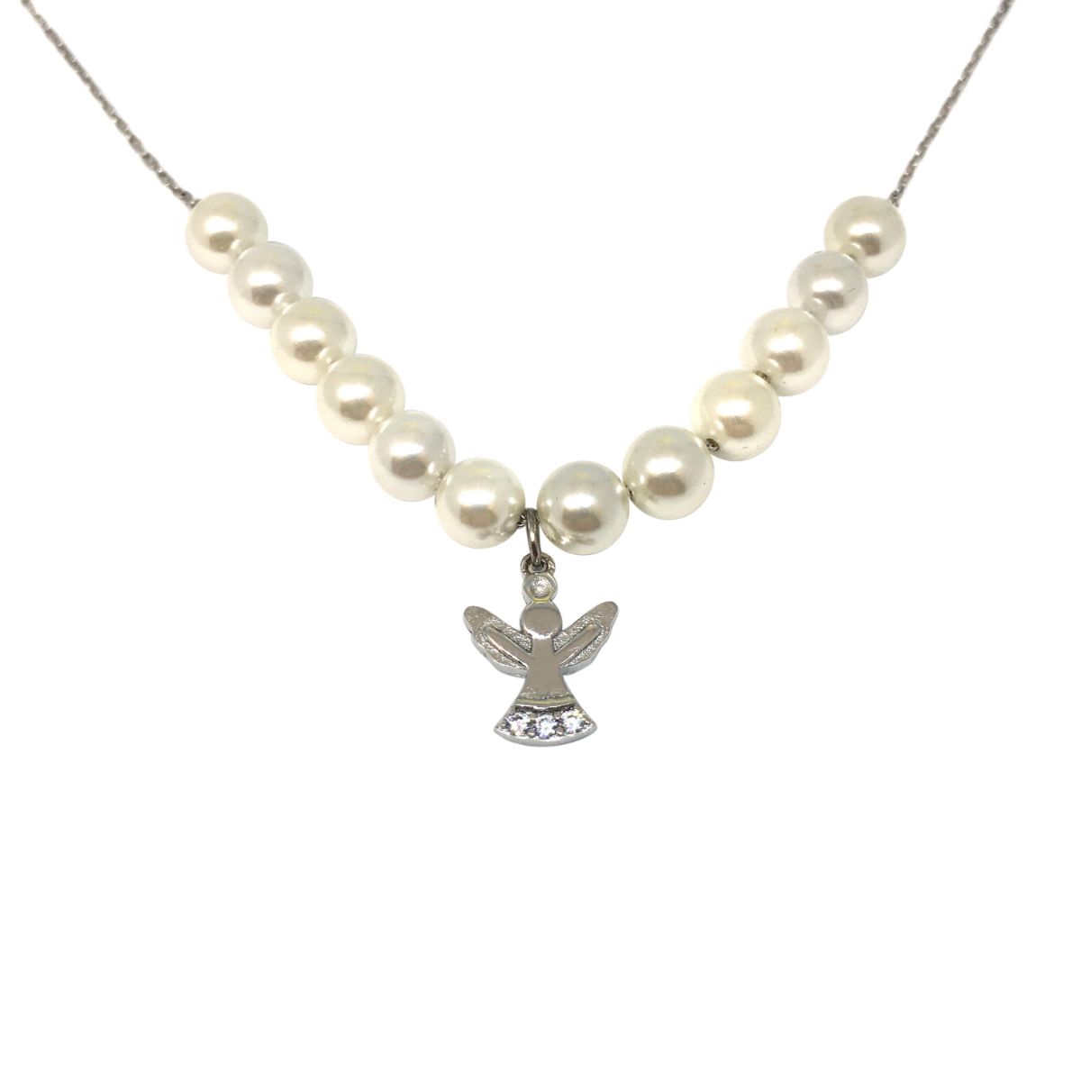 Silver & Pearl Angel Holy Communion Pendant Necklace